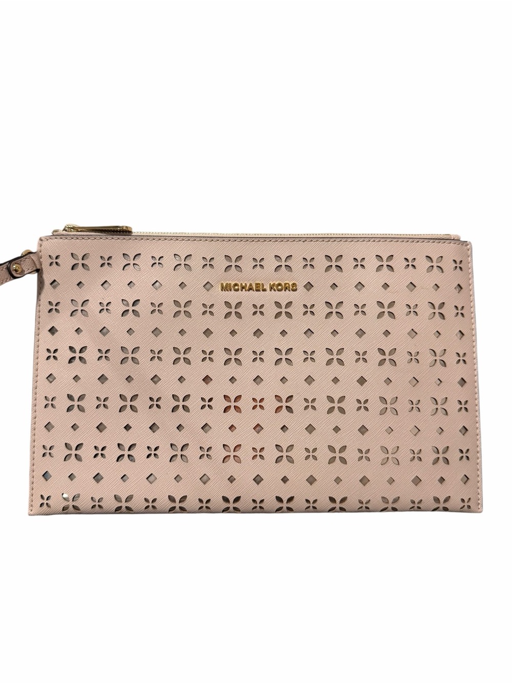 MICHAEL KORS Pink Perforated Large Leather Wristlet Clutch NWOT